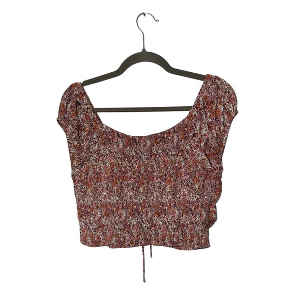 Boho Floral Ruched Smocked Crop Top - Picture 3 of 5